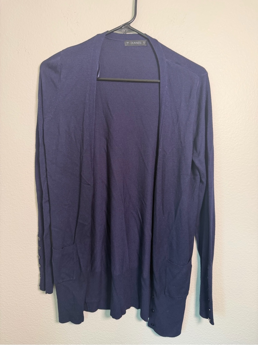 DUNNES Navy Open-Front Longline Cardigan size 14